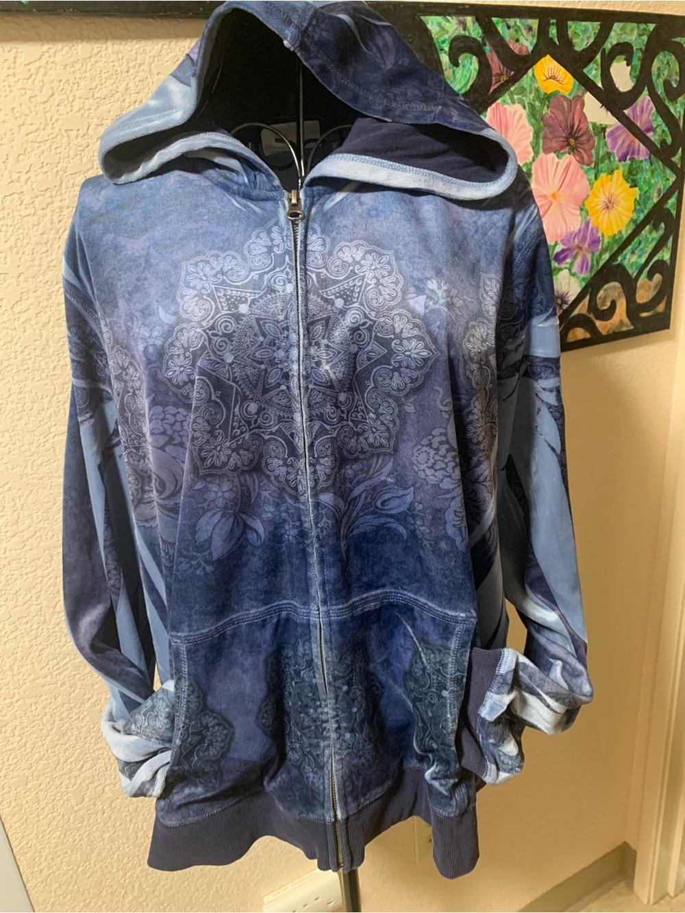 Studio Works Navy Blue Hooded Jacket with Subtle Floral Print - Picture 4 of 8